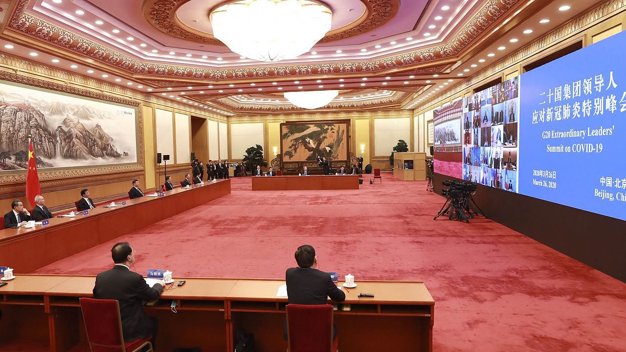 习近平在北京参加G20特别视频峰会。（AP）
