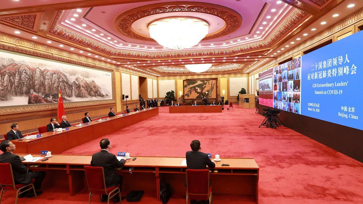 G20应对新冠肺炎特别峰会上，中国向世界介绍了防疫经验。（新华社）
