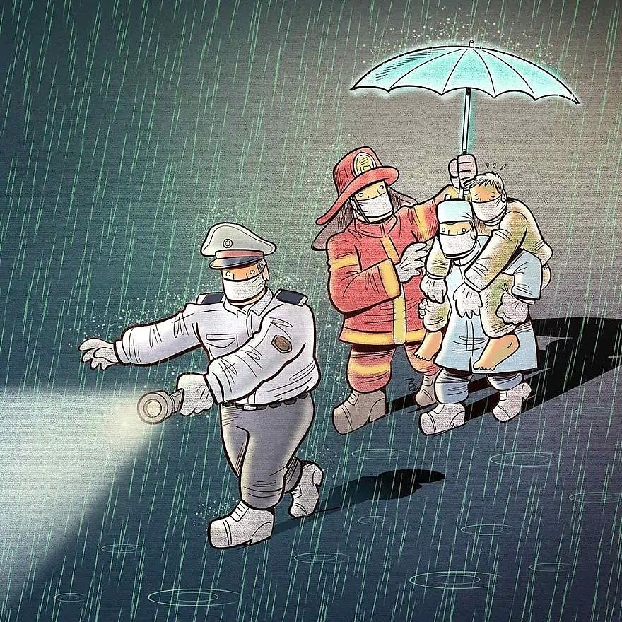 他画出医护防护人员拯救病人和病毒抗争的插画，每一张都让人泪崩（组图） - 12