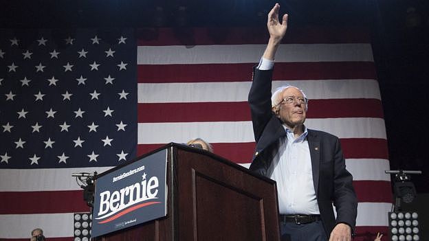 Former Democratic White House hopeful Senator Bernie Sanders speaks at a rally in March