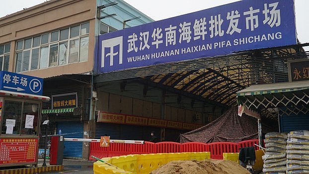 新冠病毒爆发后，武汉华南海鲜市场被清理，以致研究人员无法调查。（美联社）