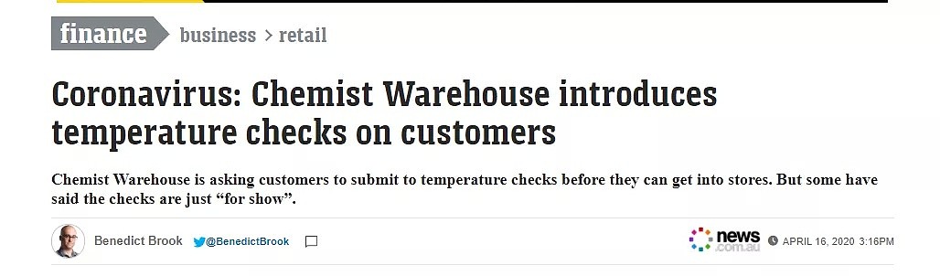 澳大药房Chemist Warehouse成首家要求顾客进店前须测体温的零售商！顾客怀疑其“作秀”...（图） - 2
