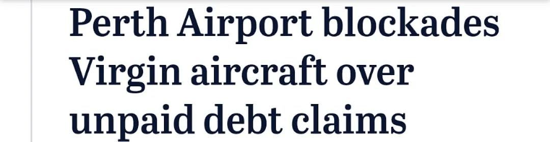 珀斯机场「扣下了」维珍航空的飞机：声称未偿还债务（组图） - 1