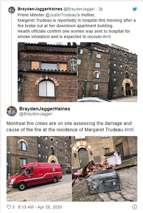 蒙特利尔公寓发生火灾 加拿大总理特鲁多母亲住院!（组图) - 2
