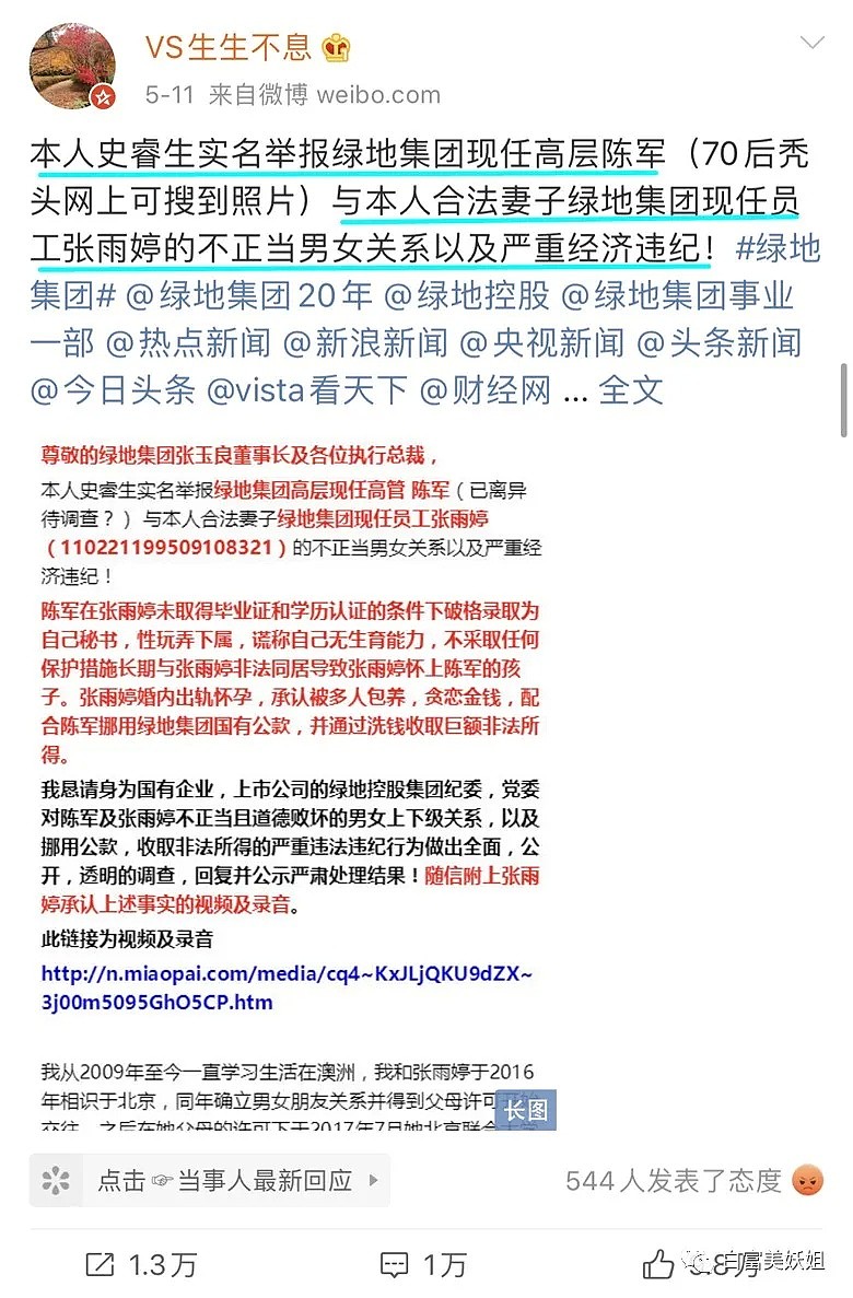 澳华男举报妻子出轨绿地高管，绿地回应：陈军撤职！开除！调查（组图） - 4