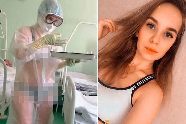 俄女护士男病房中透明防护服下只穿内衣被罚，内衣公司邀她做模特