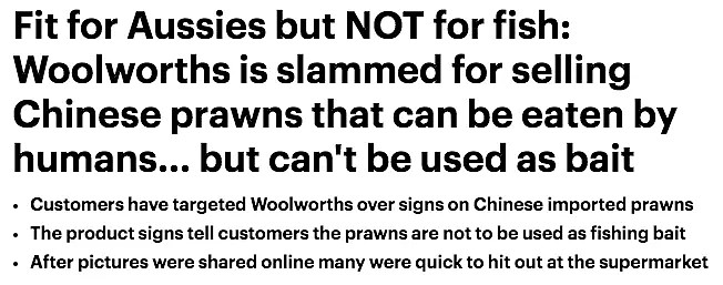 Woolworths中国进口虾遭狂喷！标签上的话引澳人愤怒 网友：“停止进口别国垃圾，鱼都不能吃却给人吃？” - 1