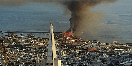 太可惜！名胜化灰烬，旧金山渔人码头凌晨起火到天明，蘑菇云犹如核弹爆发（视频/组图） - 4