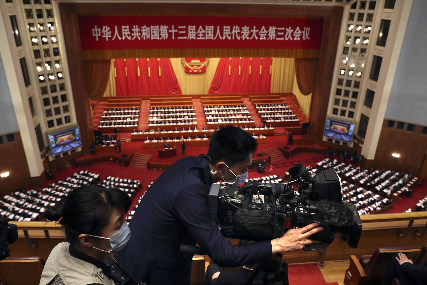2020年5月22日，中国全国人民代表大会开幕式在北京人民大会堂举行。大会将持续一周左右，一个重要的议程就是审议“港版国安法”。 (AP )