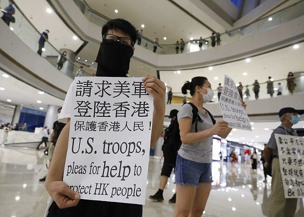 香港有人举牌“请求美军登陆 保护香港人民”胡锡进发文讽刺“美国连自己国民都不肯救”（视频/组图） - 1