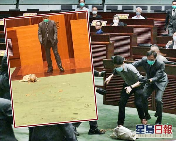 香港立法会恢复《国歌法》二读，多名反对派议员闹事被逐