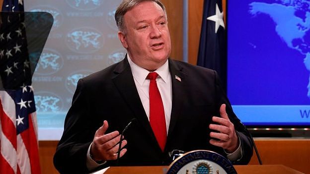 Pompeo at a news briefing