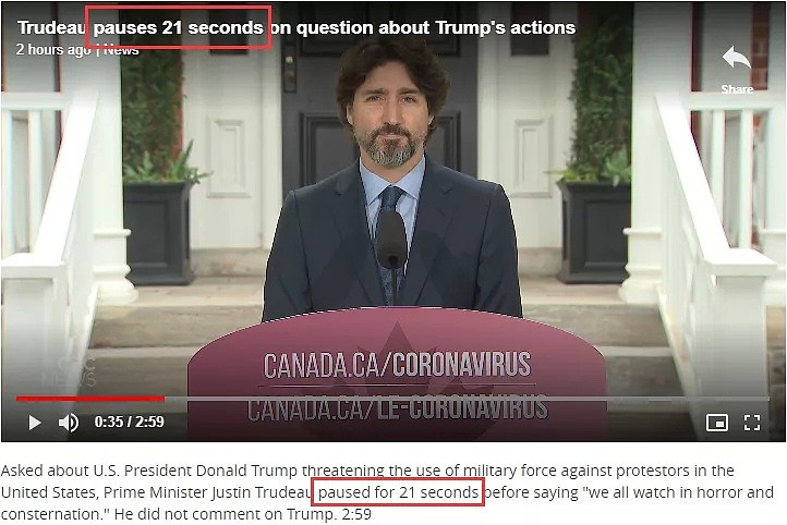 对特朗普威胁美国示威者使用军事力量有什么看法？加拿大总理沉默20秒（视频/组图） - 14