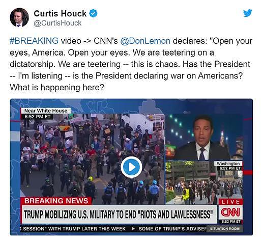 “啥情况？总统在向全体美国人宣战？”CNN主播节目中质问特朗普