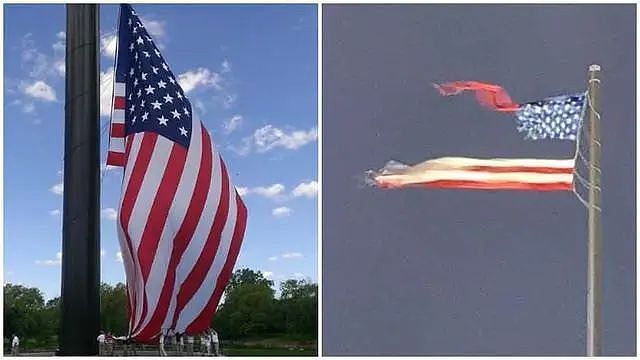 啥兆头？美国最大的国旗，在雨中被雷劈成两半！（组图） - 3