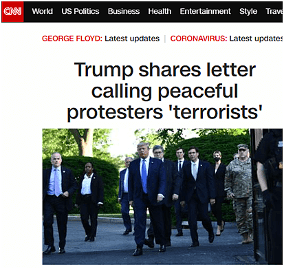 特朗普晒信件称抗议者为恐怖分子 CNN向白宫要解释（图） - 1