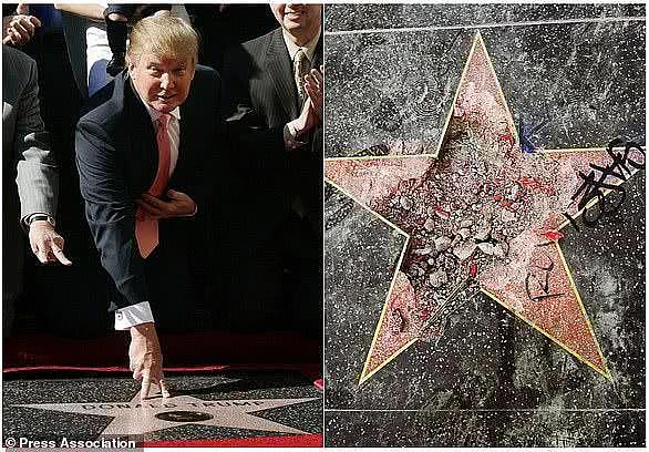 特朗普在好莱坞星光大道上“明星”被涂鸦，上面还放了一堆狗屎与烟头（组图） - 7