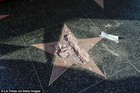 特朗普在好莱坞星光大道上“明星”被涂鸦，上面还放了一堆狗屎与烟头（组图） - 9