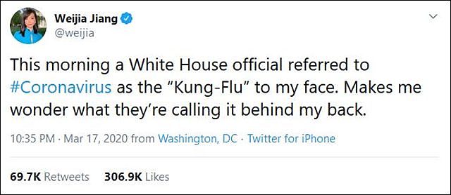 特朗普推特声称“中国病毒”后，白宫对华裔记者叫“功夫流感”（视频/组图） - 1