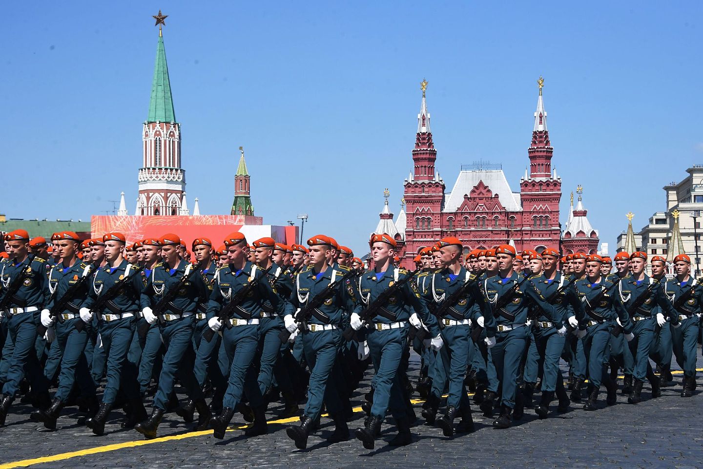 俄罗斯原定于5月9日举行红场阅兵式，因为疫情的影响，普京决定将阅兵式推迟至现在。（Reuters）