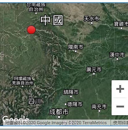中国四川阿坝州清晨发生地震。 （图撷取自中国地震台网）