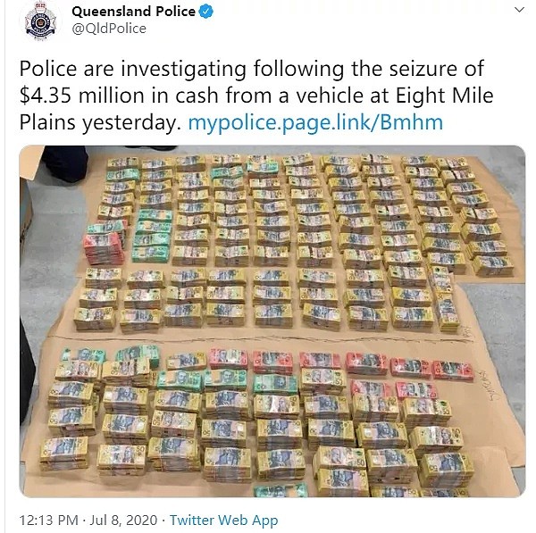 昆州警方八里坪截停车辆，车内塞有435万澳元现金，全被查封 - 1