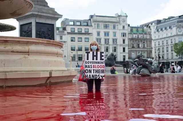 素食者们把伦敦喷泉染成一滩“鲜血”，炮轰政府：不吃肉就没疫情（组图） - 3