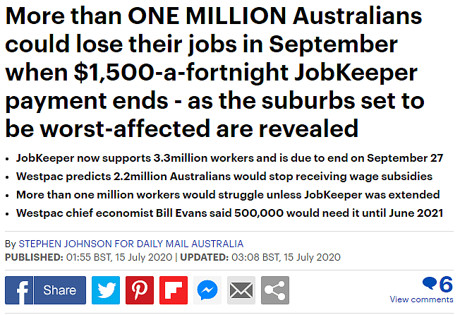 超100万澳人恐失业！JobKeeper就业补贴将于九月底结束 莫里森：工党在散播恐惧 - 1
