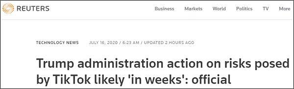白宫幕僚长：特朗普政府将在数周内对TikTok和微信“采取行动”