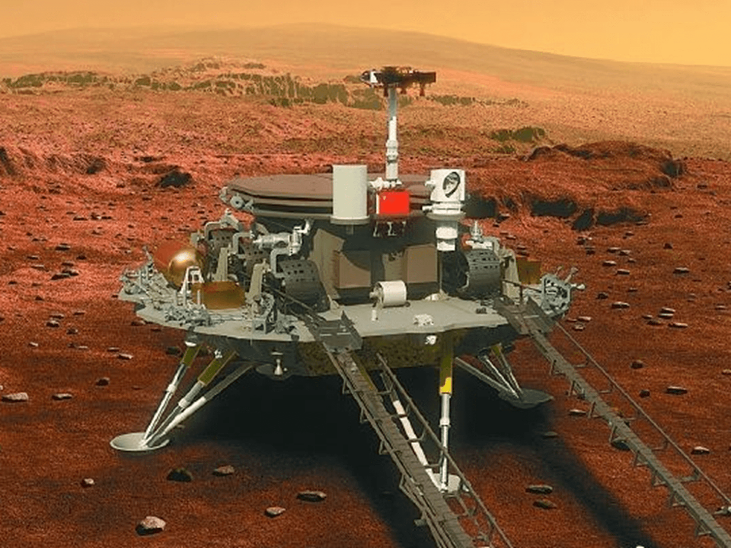 中国“天问一号”火星探测任务将一次性完成“绕落巡”三步走。（微博@军械喵大人）