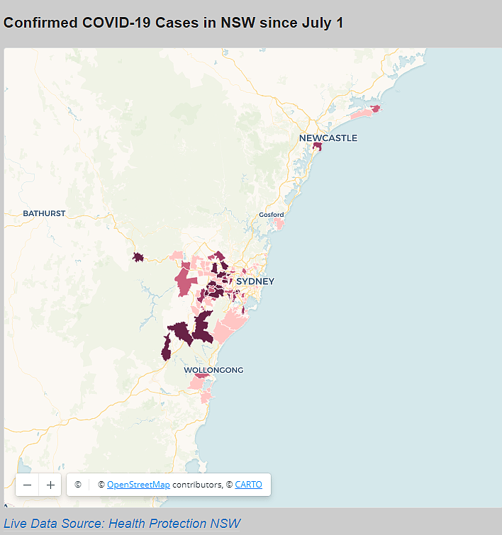 悉尼最新“疫情地图”公布！确诊病例几乎遍布全州，超市餐厅学校都“中招”（组图） - 2