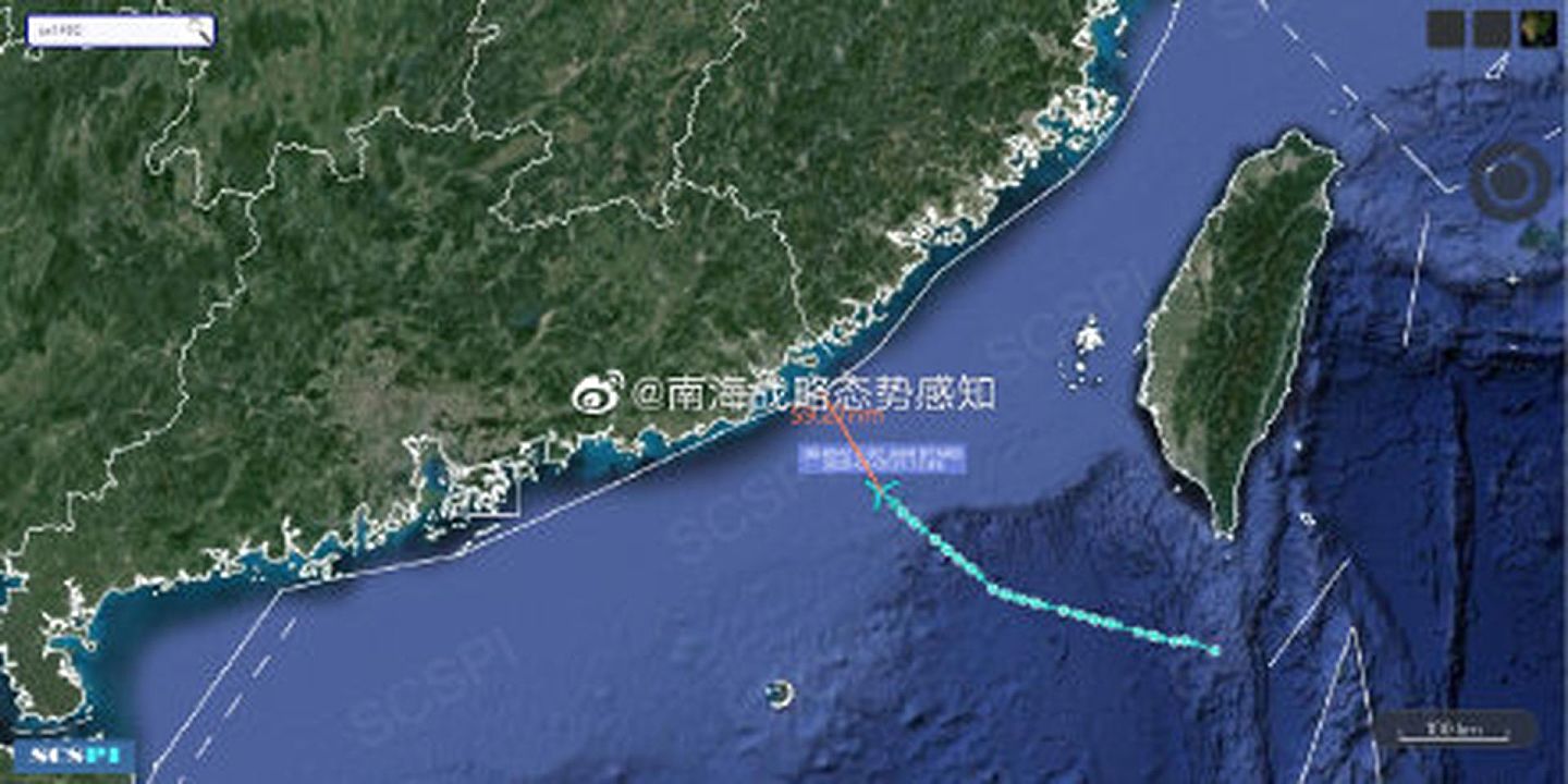 8月5日，美国空军一架E-8C “联合星”预警机逼近广东。（微博@南海战略态势感知）