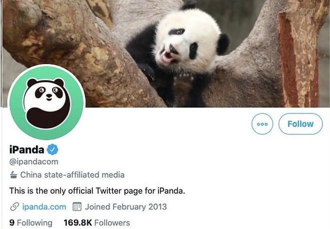 Twitter 专注播报熊猫相关视频的iPanda推特账号被标注中国国家附属媒体，而受美国政府资助的美国之声账号未被标注，中国网民批评推特