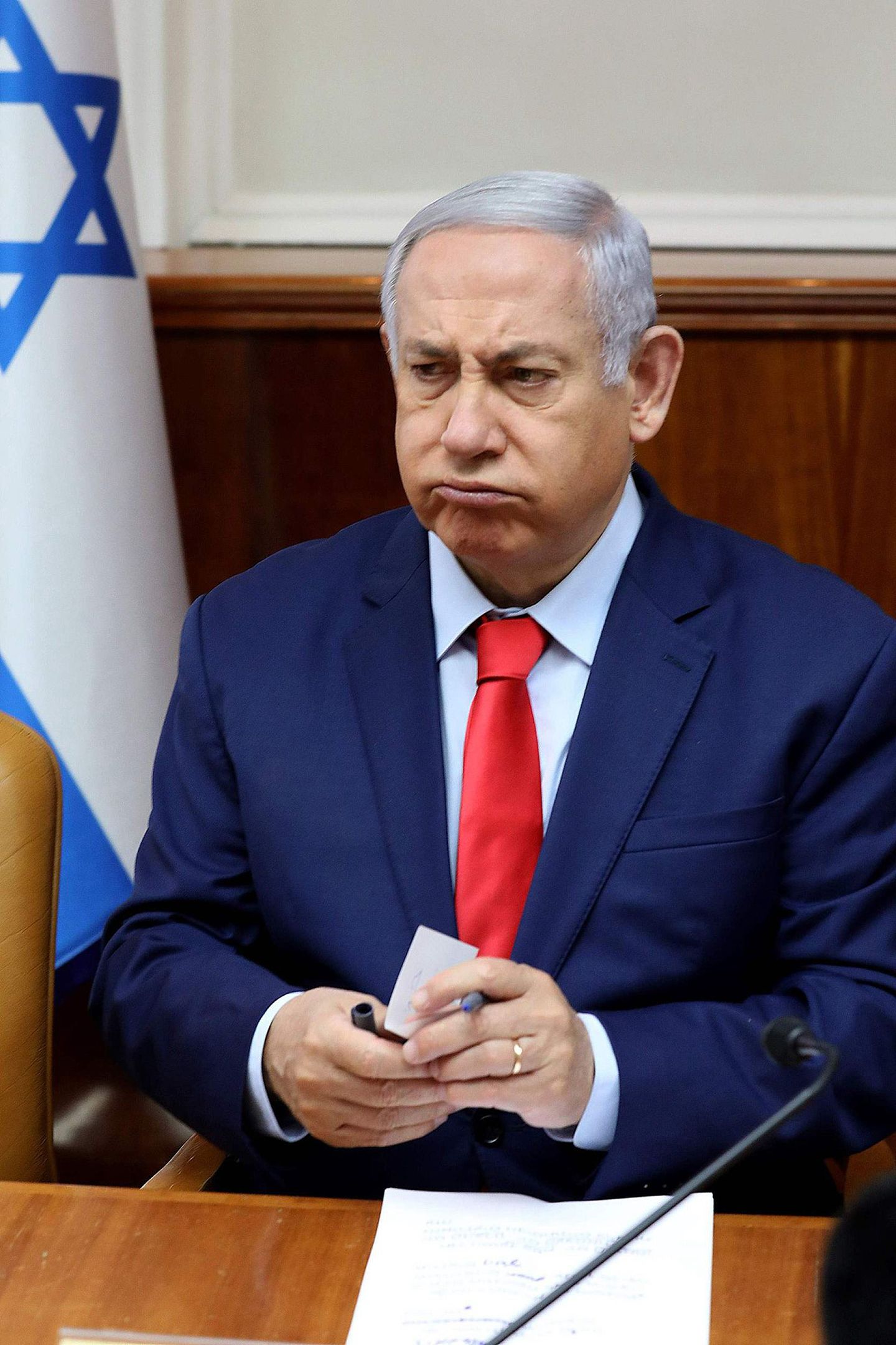 2019年5月12日，耶路撒冷，以色列总理内塔尼亚胡出席每周内阁会议。（视觉中国）