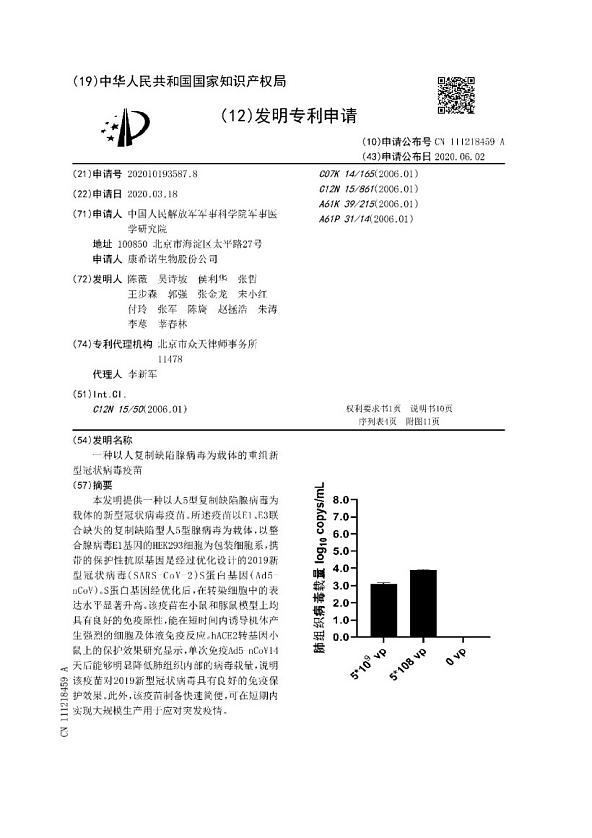 600亿“新冠疫苗第一股”大消息：获批国内首个专利！（组图） - 2