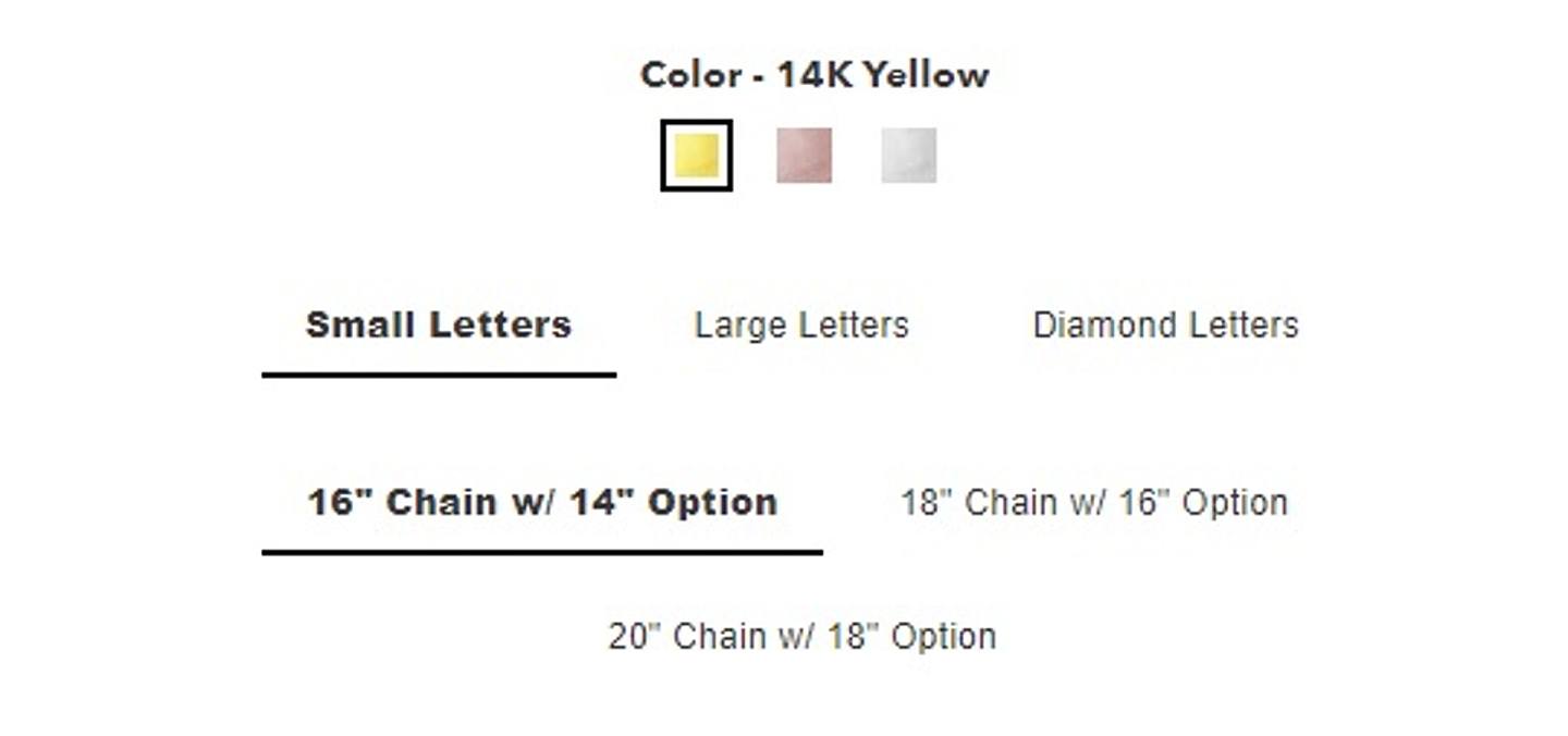 蜜雪儿所戴的项链为客制品，BYCHARI官网有类似款产品，有不同链长、大小字母坠饰及颜色可选择。 （BYCHARI官网）