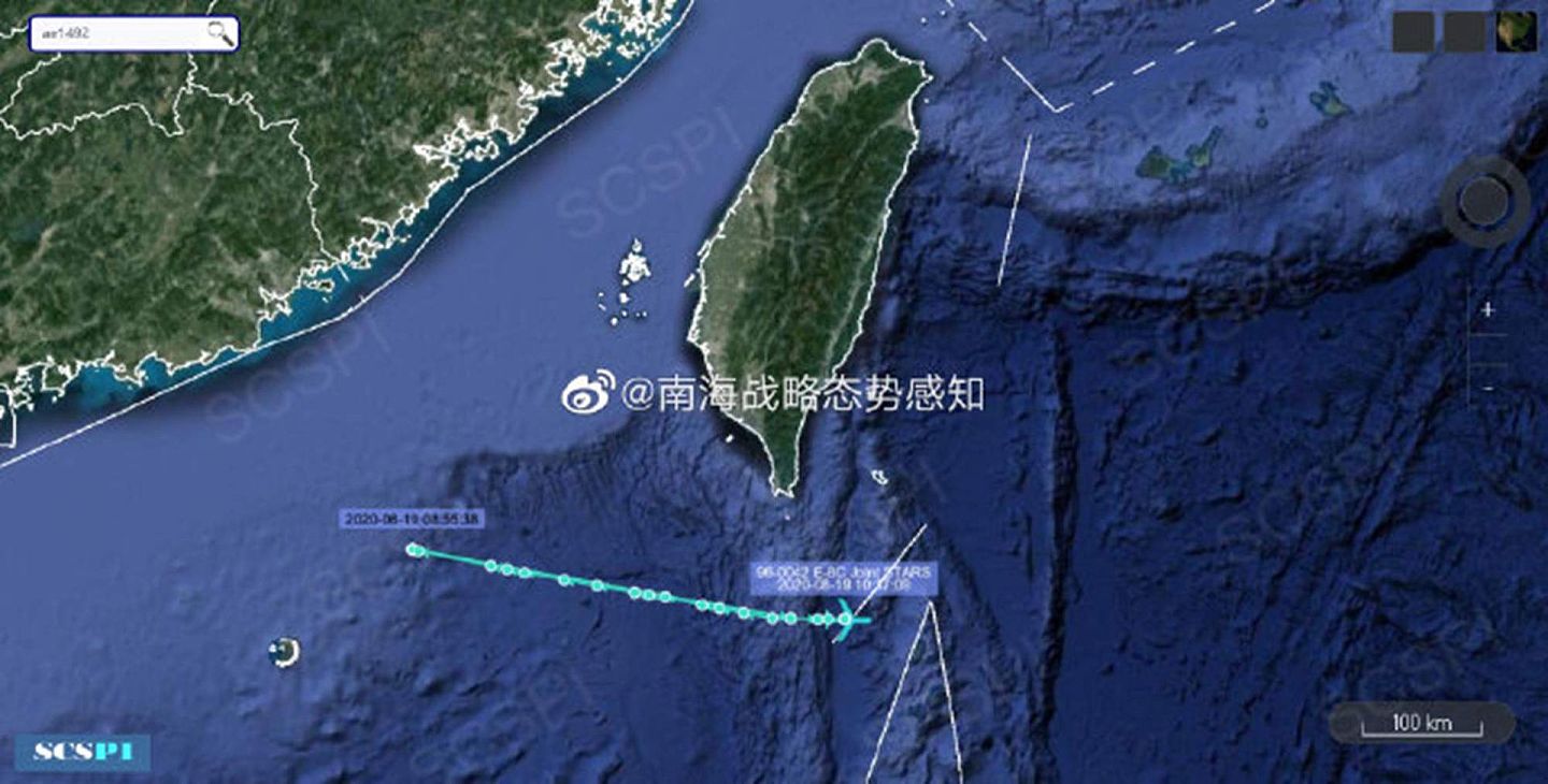 “南海战略态势感知”（SCS Probing Initiative）8月19日在中国社交媒体微博发文称，8月19日，美空军1架E-8C“联合星”飞机前往广东方向侦察。（微博@南海战略态势感知）