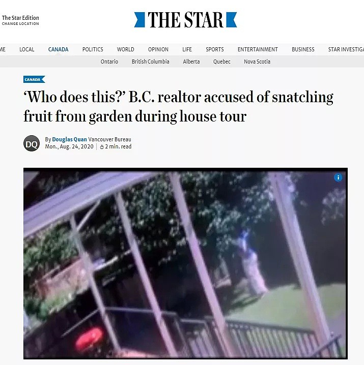 加拿大华人经纪带人看房偷水果！边吃边摘吐一地，结果上了各大媒体头条，丢人画面被彻底曝光（视频/组图） - 16