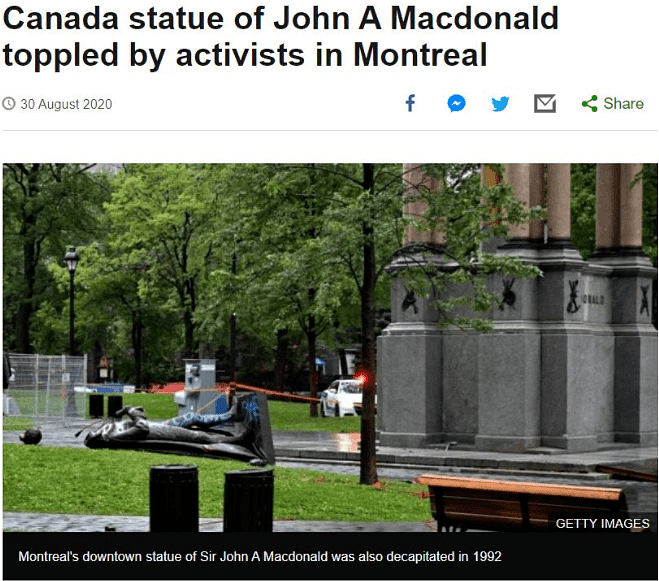 场面震撼！加拿大爆发游行，“国父”雕像惨遭“斩首”，身首异处…（组图） - 1