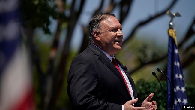 美国国务卿蓬佩奥Mike Pompeo2020年7月23日在尼克松总统图书馆发表美中关系演讲（路透社）