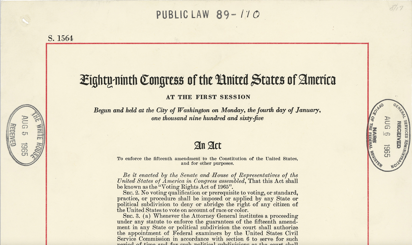 1965年《选举法案》的副本。（维基百科，共同领域）