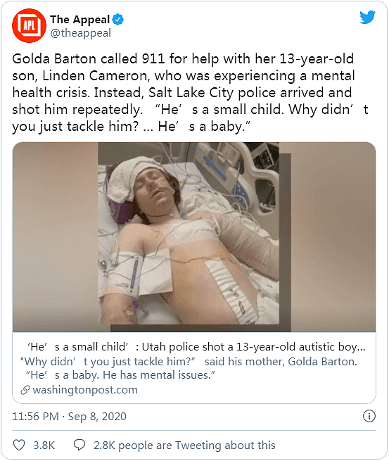 美国13岁自闭少年“在家大叫”遭警察开枪扫射！母亲崩溃：他只是孩子（组图） - 2