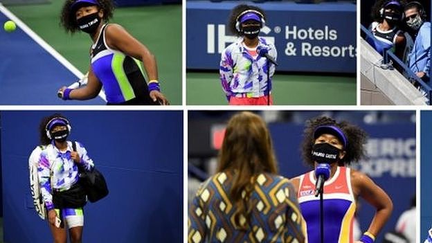 大阪直美戴着有黑人名字的口罩出现在美国网球公开赛的每一场比赛中。
