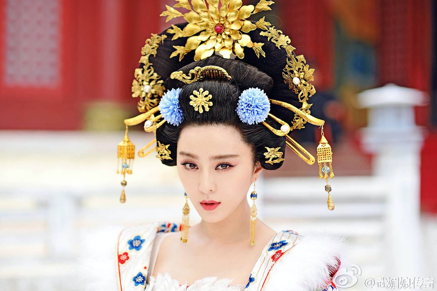 范冰冰曾在《武媚娘傳奇》中飾演中國唯一一位女皇帝武則天，想不到今次真變「冇眉娘」（《武媚娘傳奇》劇照）