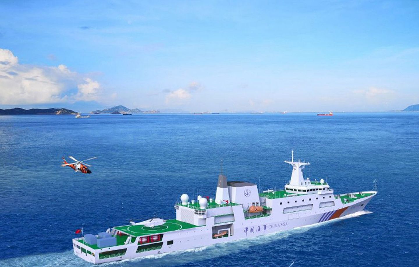 北京时间9月29日，中国规模最大、装备先进的万吨级“海巡09”海事巡逻船在广州成功出坞。（微博@中国船舶）