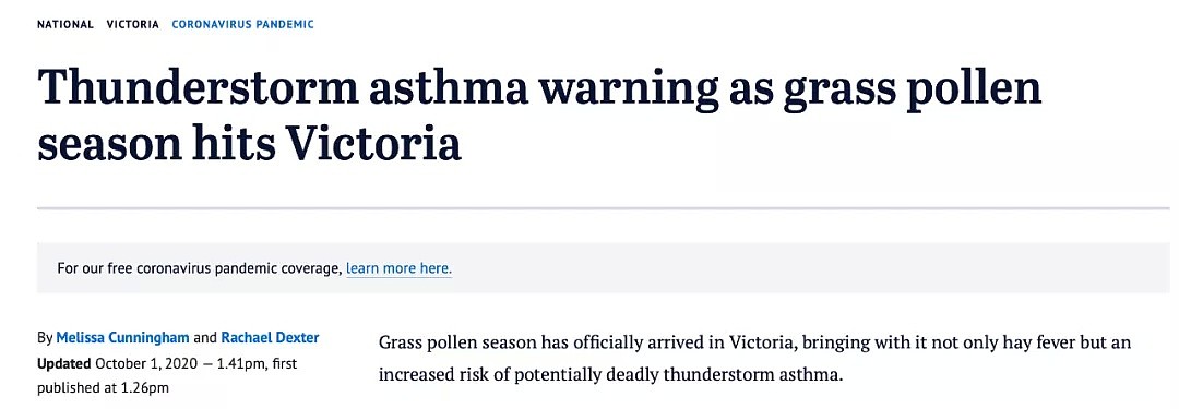 7例！疫情未走，新威胁已来，澳华人卫生官正式警告：花粉季已开始，当心雷暴哮喘 - 3