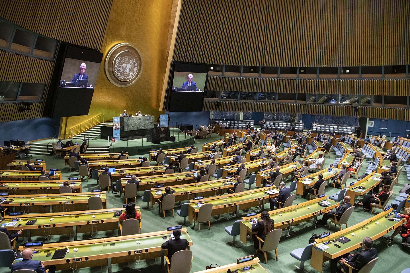 2020年9月21日，联合国大会以视频的形式举行了纪念该组织成立75周年大会。（AP）