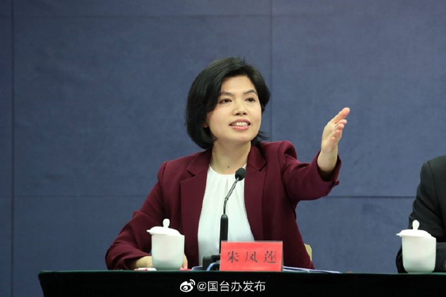 国民党团提“台美复交”决议通过掀起讨论，大陆国台办发言人朱凤莲表示，任何违背一个中国原则、损害中华民族根本利益的言行，都将遭到全体中华儿女的坚决反对，呼吁国民党有关人要明辨是非。（微博＠国台办发布）