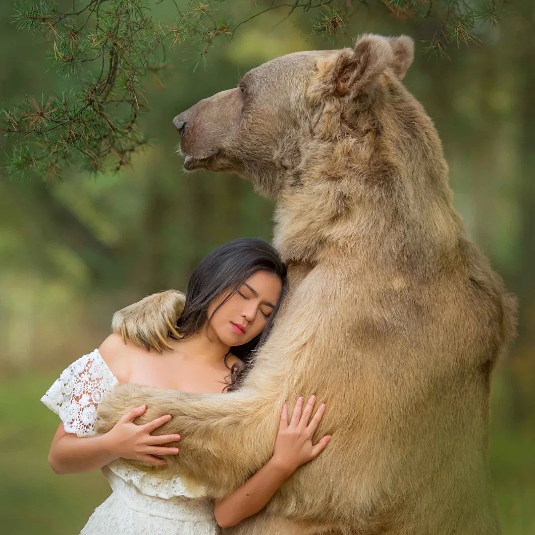 性感美女和一头700kg棕熊相拥而眠！无数男人羡慕嫉妒：这熊太有艳福（组图） - 3