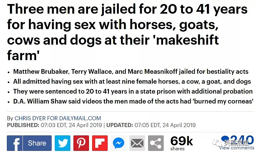 看吐！5年性侵狗马牛羊高达730次，并且拍下全过程，美国3男子被判刑40年（组图） - 2